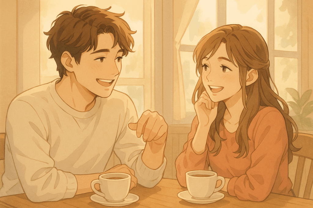 カフェで会話する男女