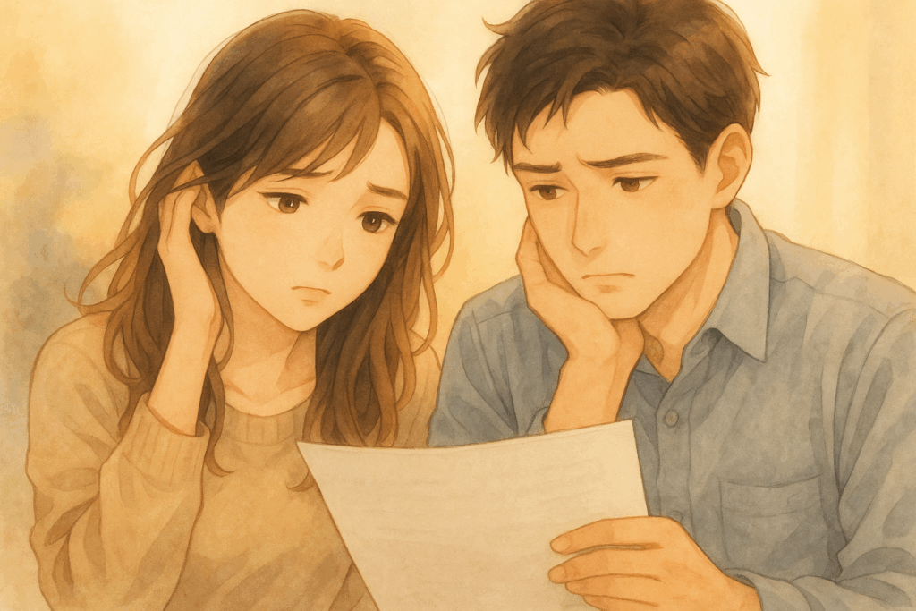 一緒に資料を見て悩む二人