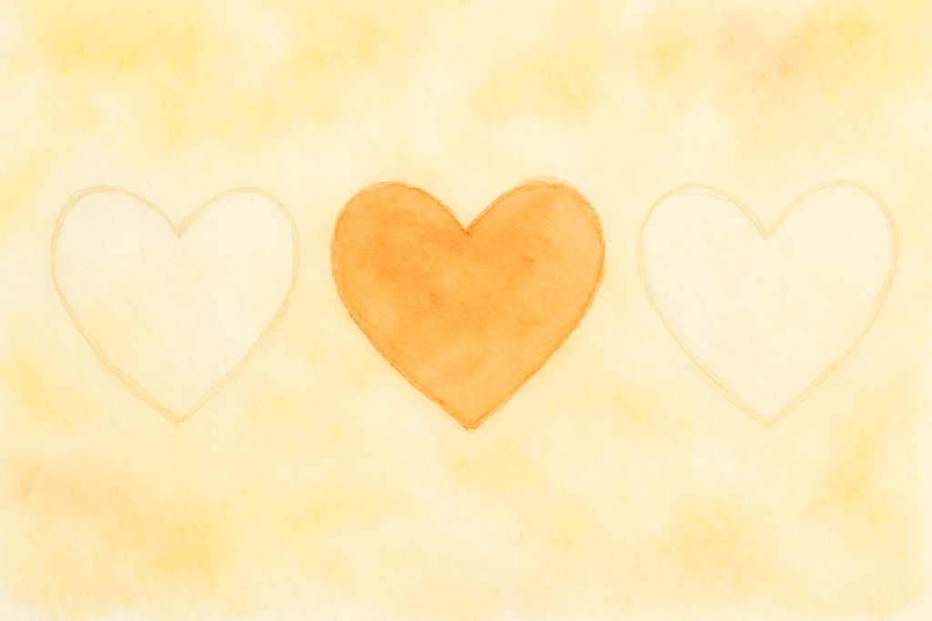 3つのハートのうち1つだけ色がついている