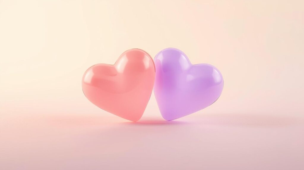 2つのハートがほどよい距離で並んでいる