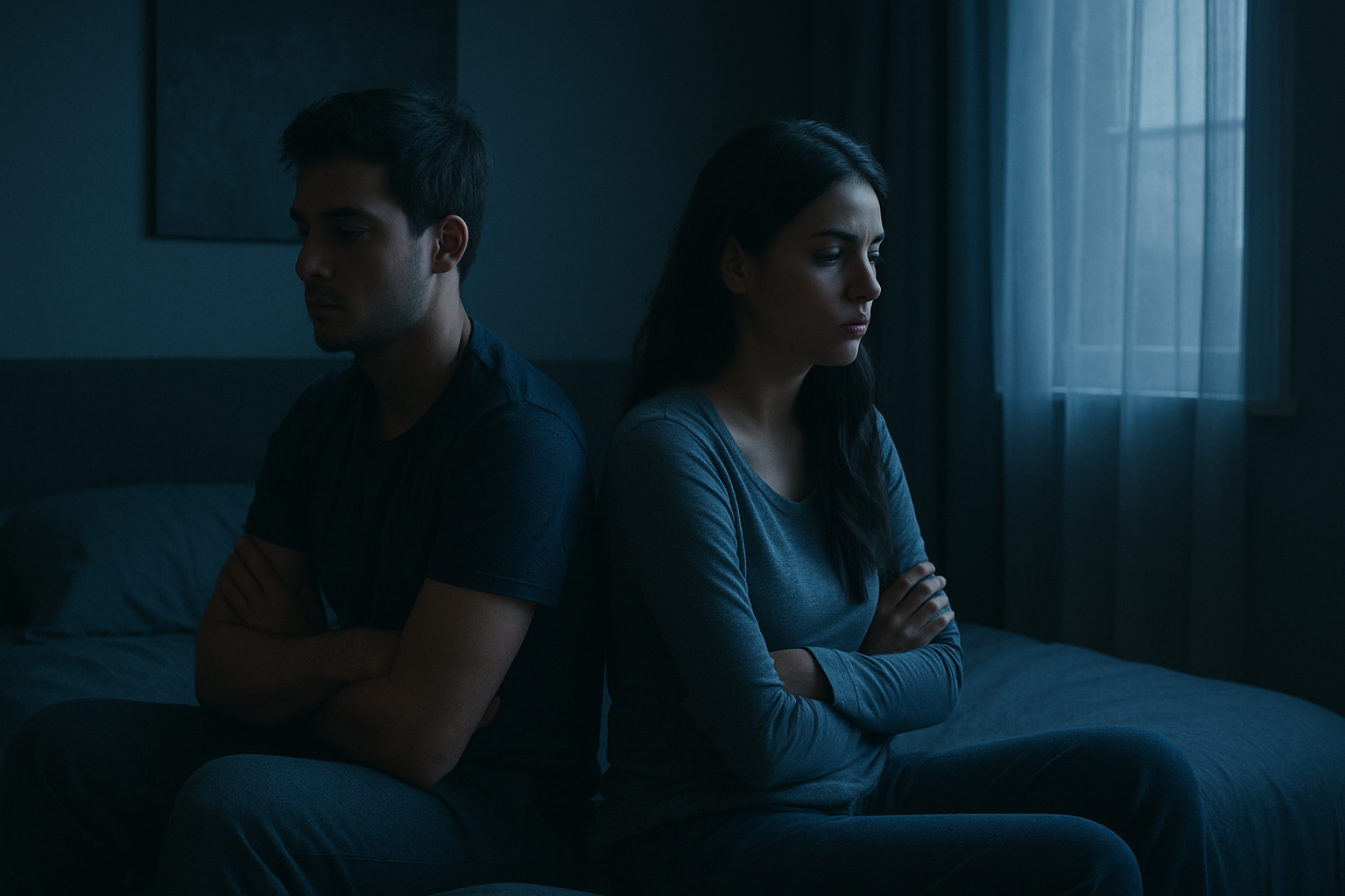 背中合わせに座っている男女