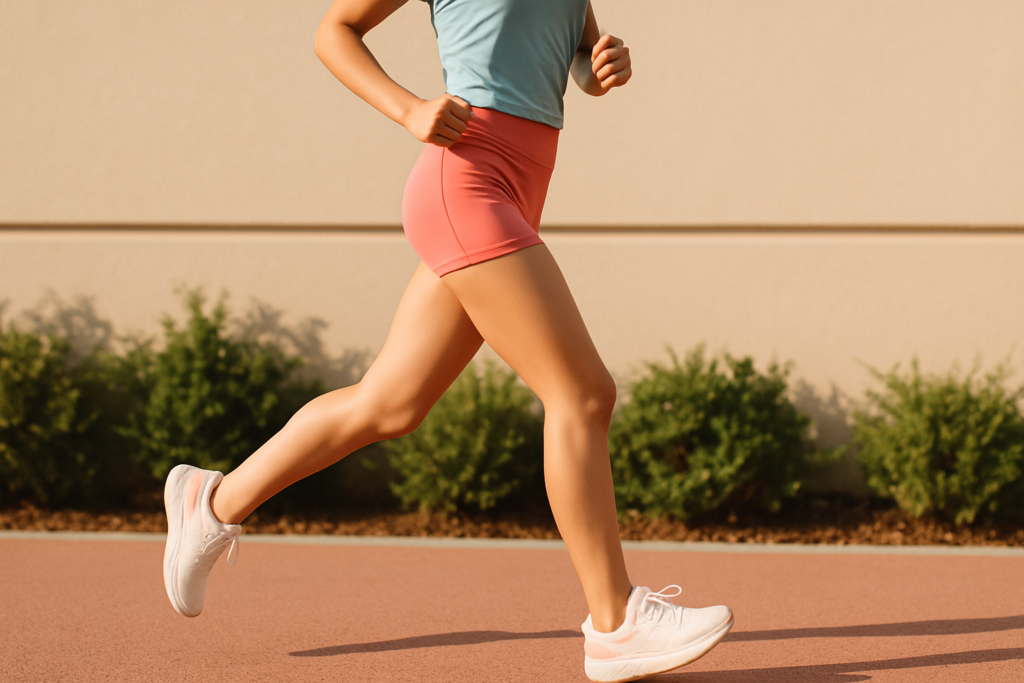 スポーツウェアを着てランニングしている女性の足元
