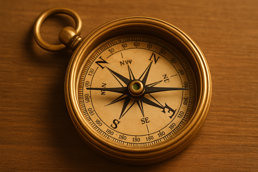 アンティークな羅針盤（コンパス）の写真。