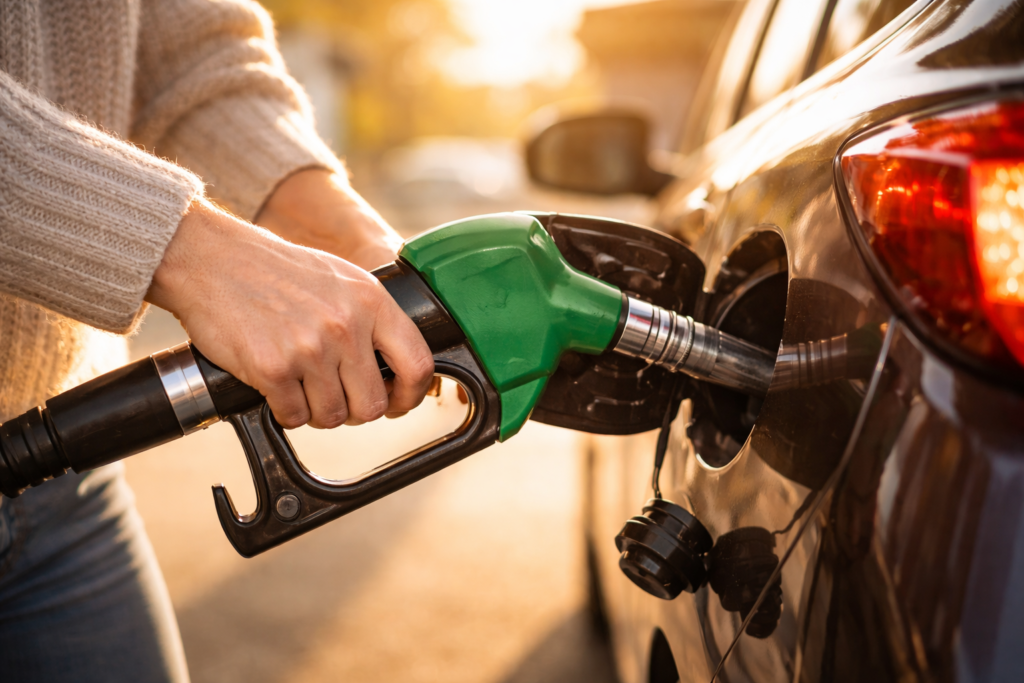 車にガソリンを入れているシーン（記事内の比喩）。