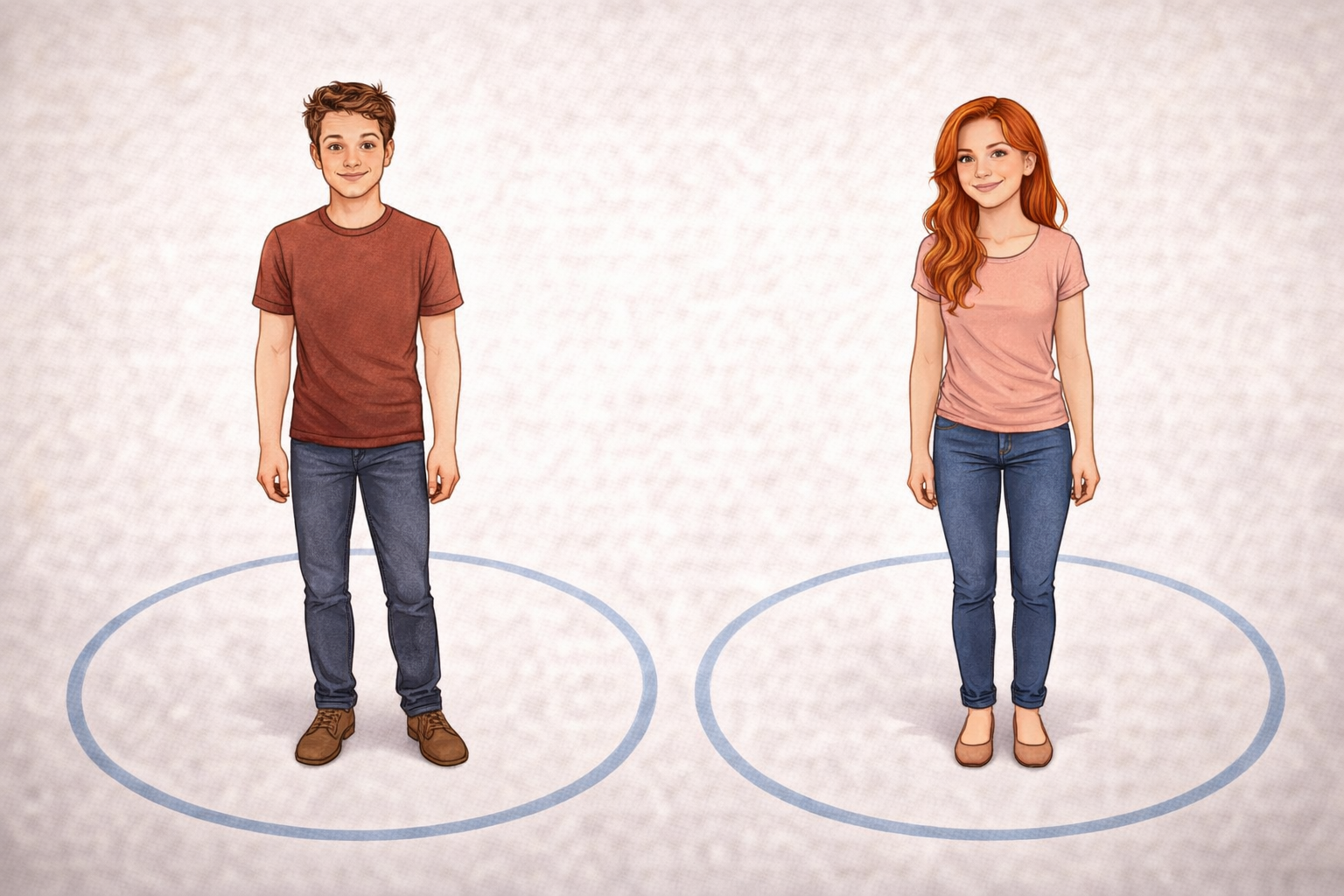 人の周りに円(サークル)が描かれているイラスト(パーソナルスペースの図)。