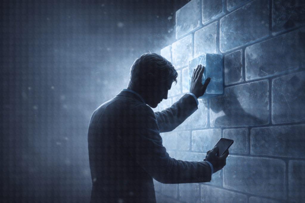 「氷の壁を作っている冷徹な影(敬語・反動形成)」。