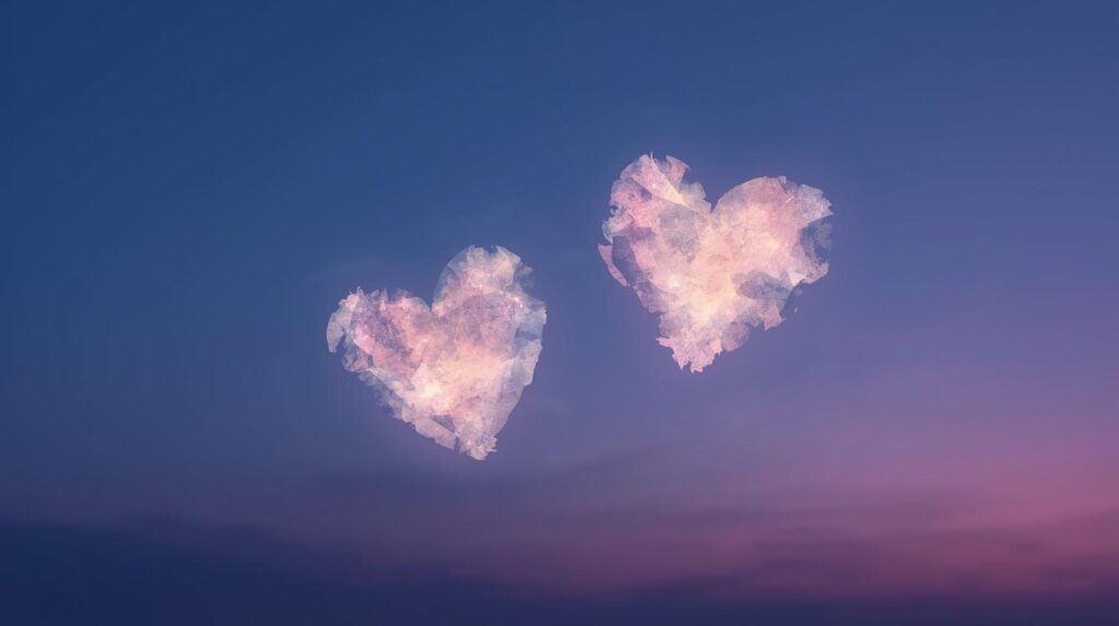 ほのかな夜景に、小さく浮かぶ2つのハート