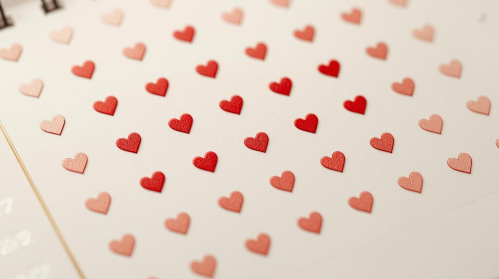 カレンダーに小さく繰り返しハートがつくような“接触回数”の象徴