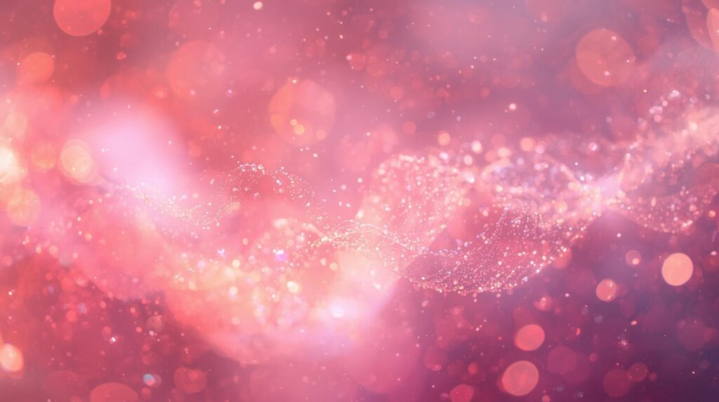 ピンクと金色の光の粒が舞う“恋の化学反応”イメージ
