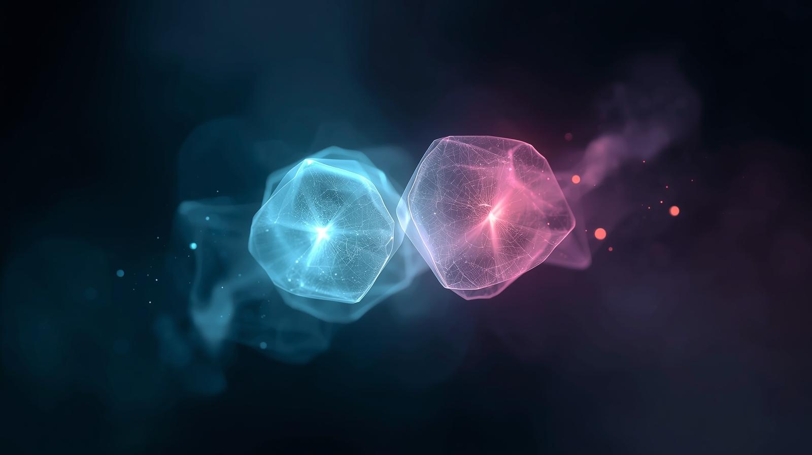 似た形の2つの光の粒が寄り添いながら、少しだけ違う色を持っている