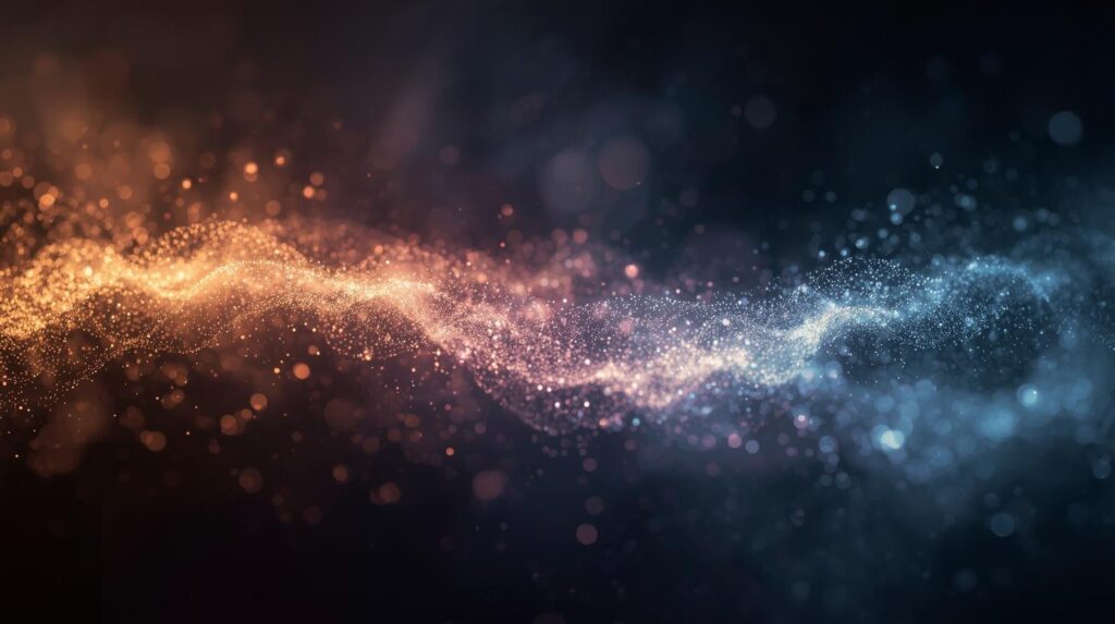 光の粒が同じ方向へ流れるような