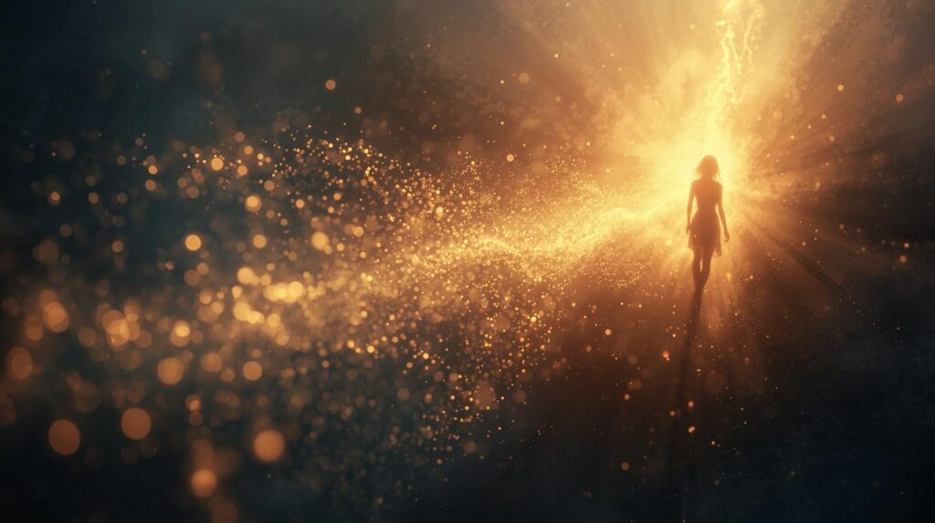 光の粒が相手に向かって流れていくイメージ