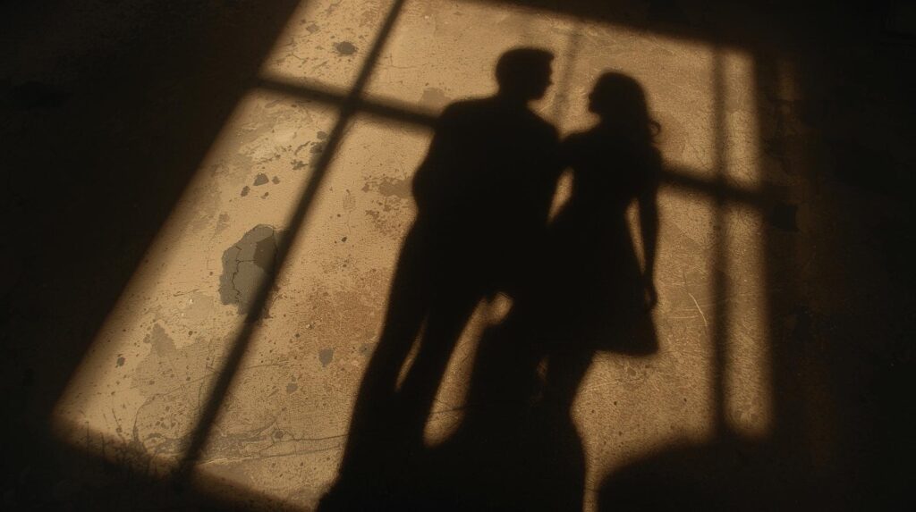 同じ空間に2人の影が落ちている、距離の近さを感じる