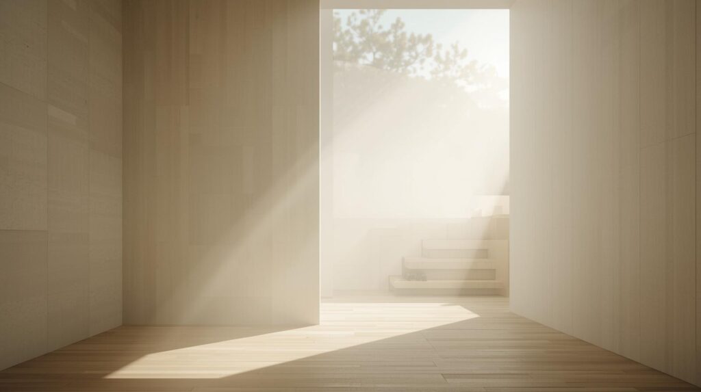 柔らかい光が静かに広がる落ち着いた