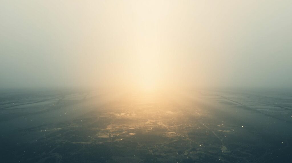 柔らかい光の道がまっすぐ伸びていくシンプルな抽象画