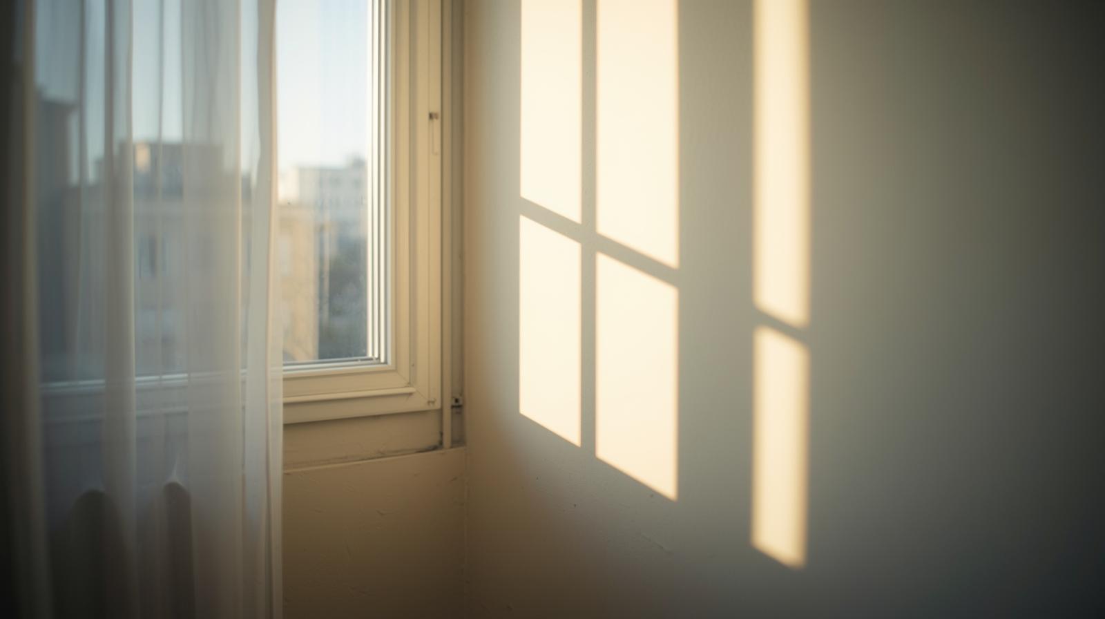 淡い光が差し込む朝の窓辺
