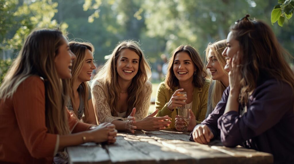 女性グループが楽しそうに談笑している自然な写真。