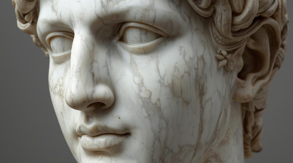 整った顔立ちの彫刻。