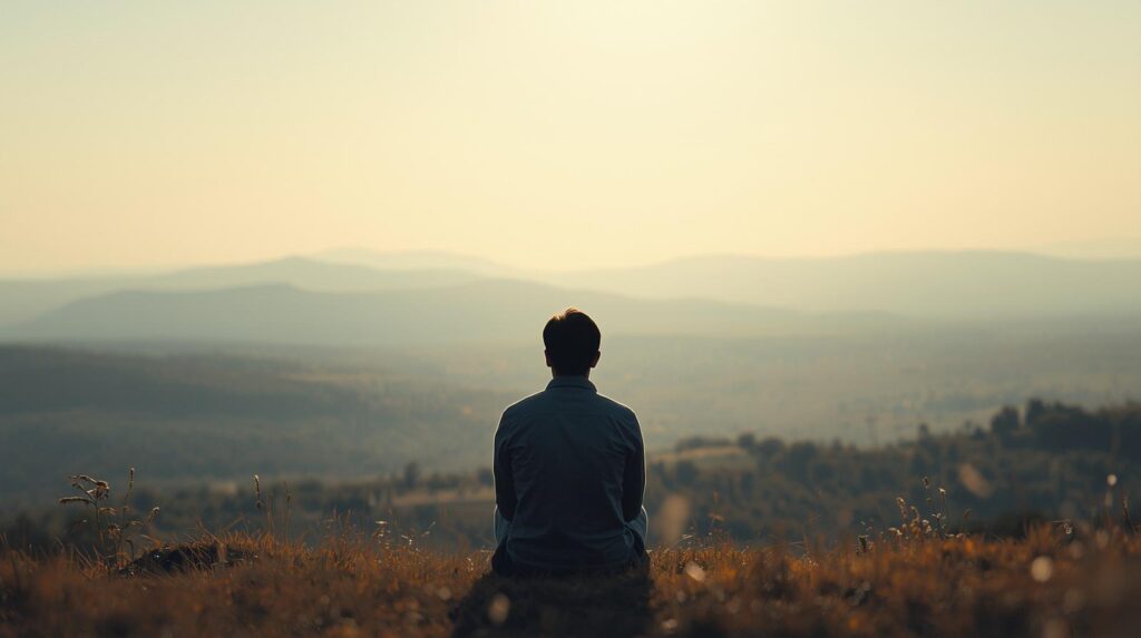 背中を向けて座っている男性