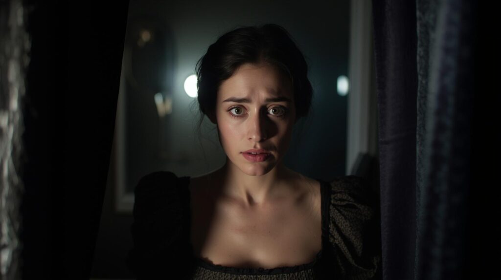 舞台袖で緊張している女優