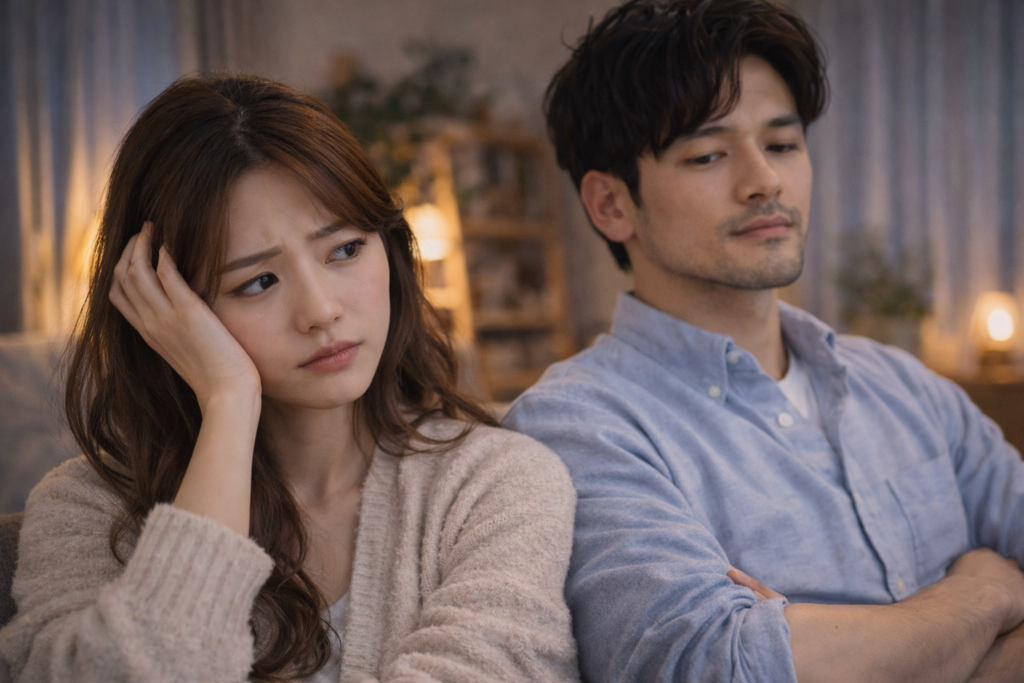 「彼の本音が分からない不安」のイメージ。