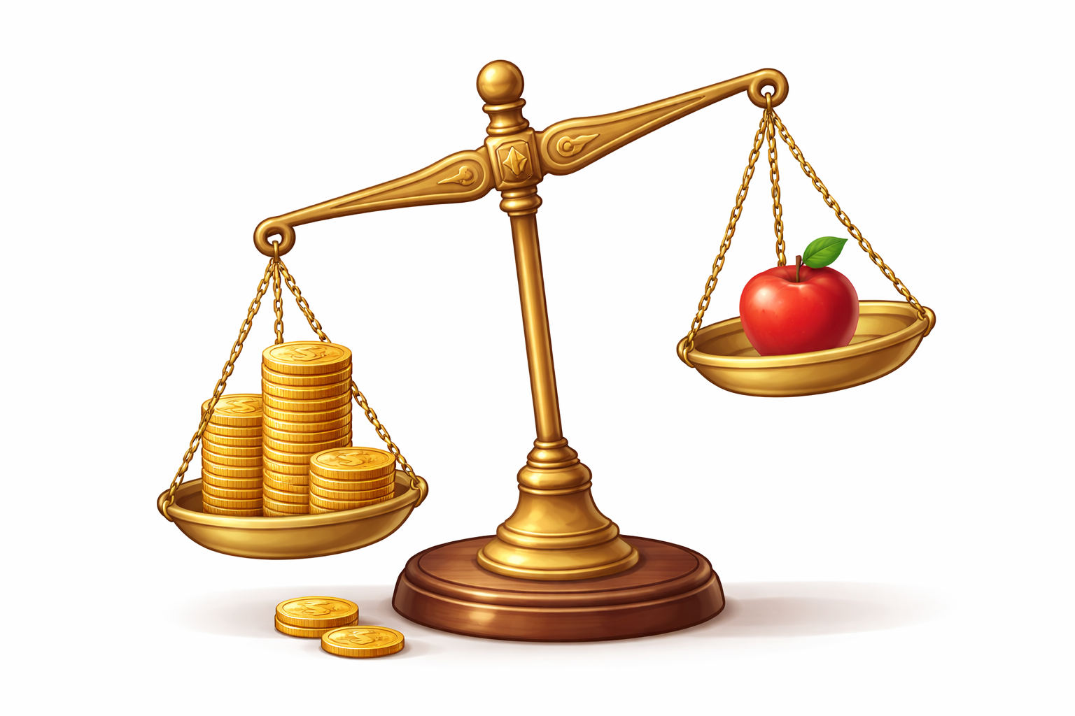 大きく傾いた天秤（スケール）のイラスト