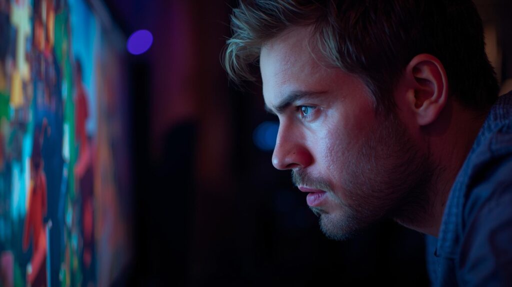 ゲームに熱中している男性