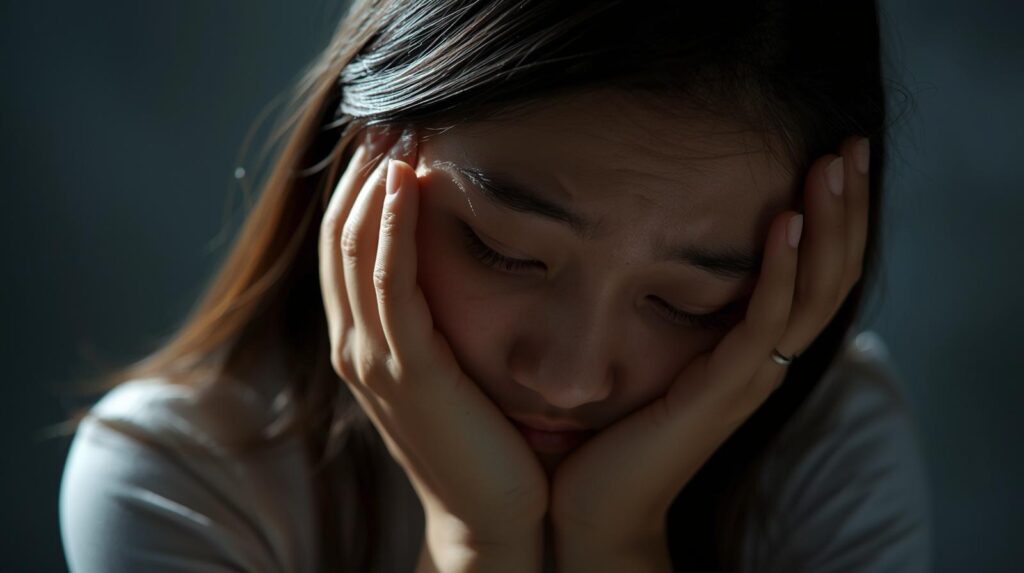 悩んで頭を抱えている女性