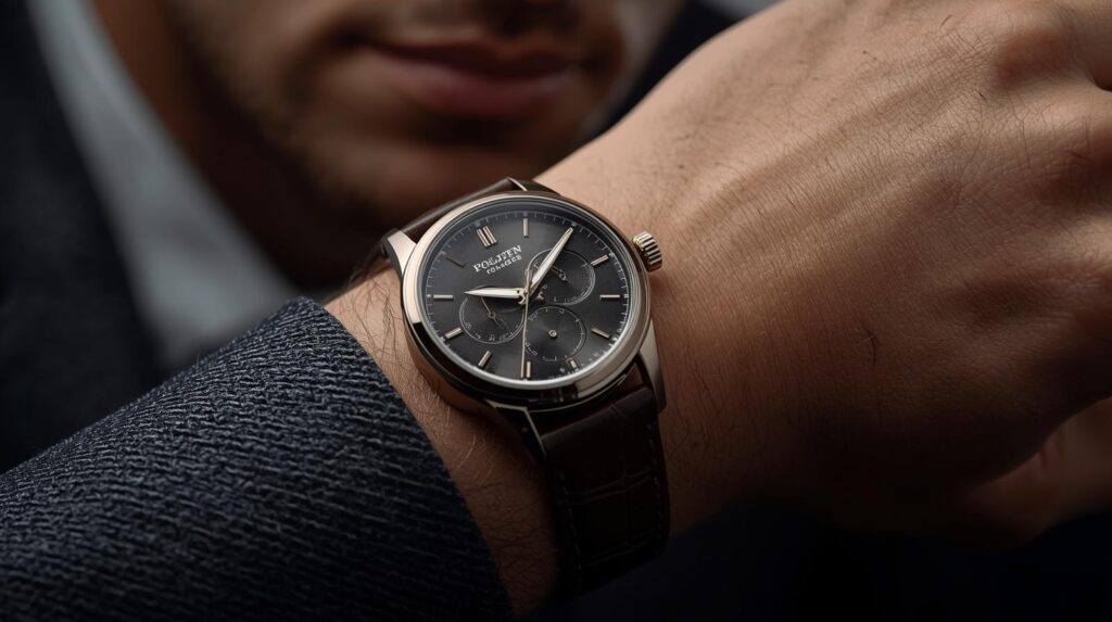 高級腕時計をつけた男性の手元のアップ