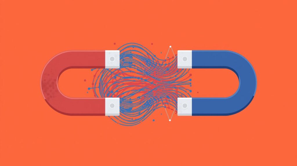 N極とS極の磁石が引き合っているイラスト