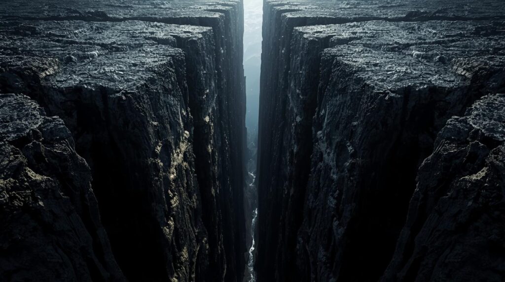 二人の間に深い溝があるような写真。