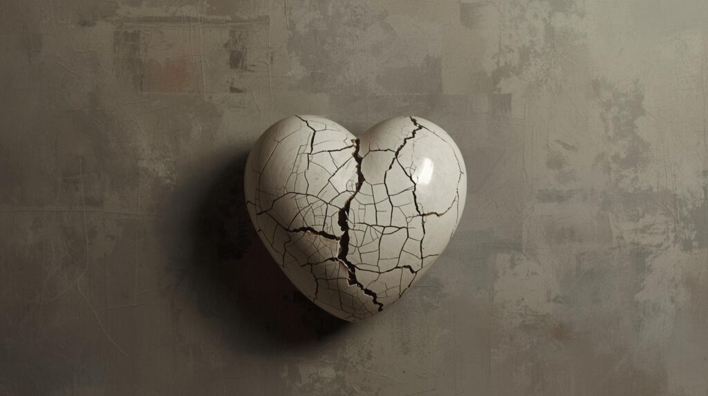 割れたハートの形をした器