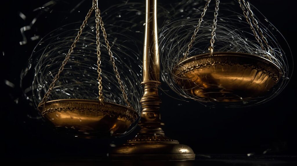 天秤が激しく揺れている様子。