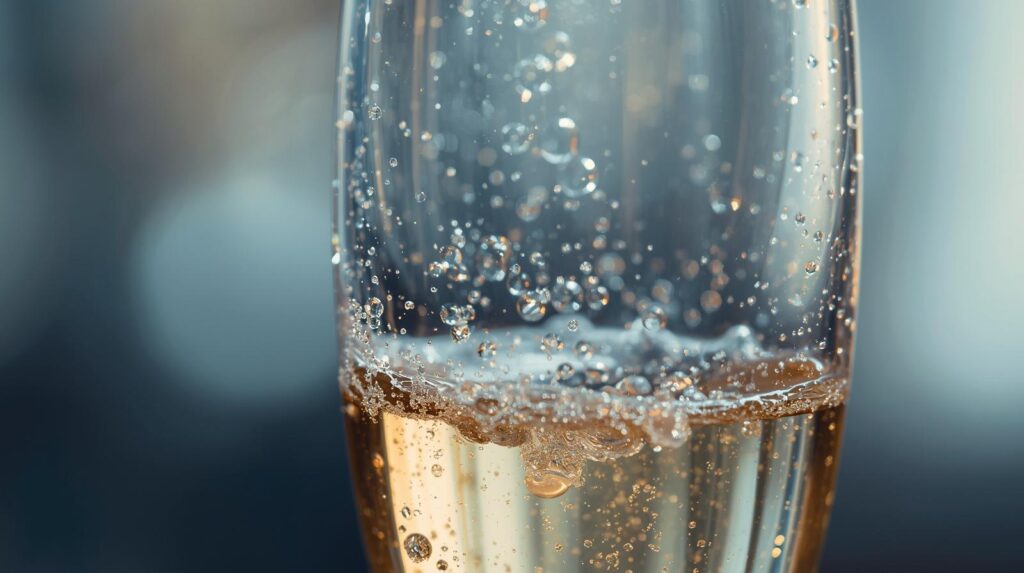 華やかなシャンパングラスの泡が消えていく様子