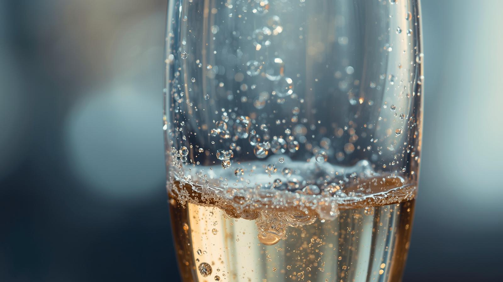 華やかなシャンパングラスの泡が消えていく様子