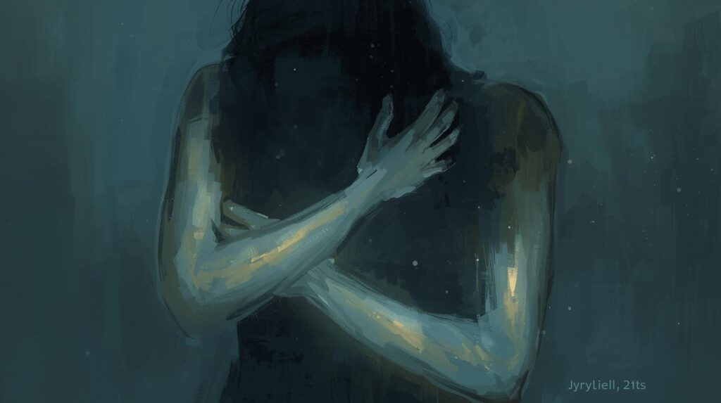 誰かに抱きしめられているけれど、その腕がぼんやりと透けていて、本質的な安心感が得られていない切ない描写