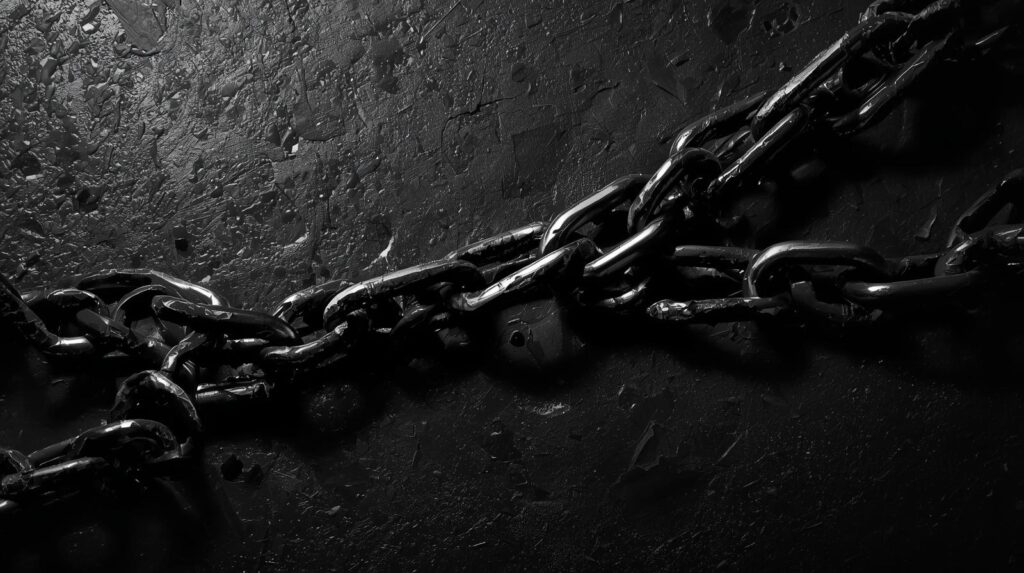 重い鎖や、何かに遮られて自由に行動できないもどかしさを感じさせる抽象的な写真。