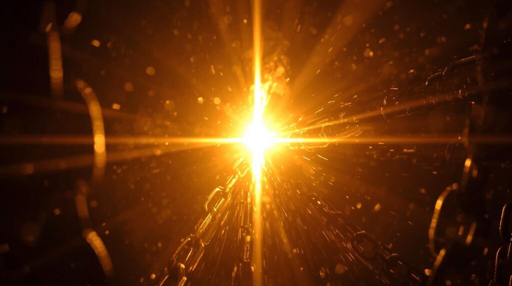 鎖を断ち切るような光の描写