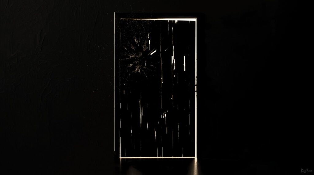 激しく叩かれるドアのシルエット。